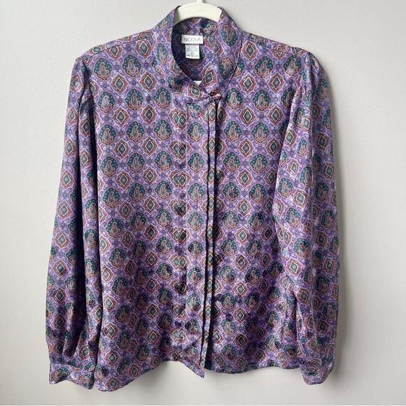 NICOLA Tops - Vintage‎ Blouse Women's Large Lavender Purple Paisley Mod Retro Office Secretary